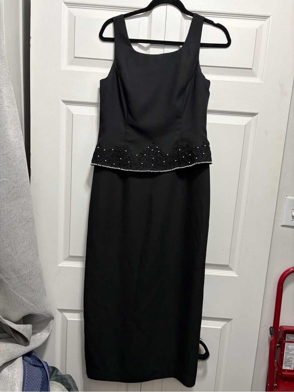 Vintage Beaded Peplum Detail Black Sleeveless Midi Dress 8p